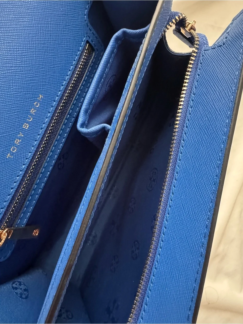 Tory Burch Electric Blue Saffiano Leather Zip Wallet